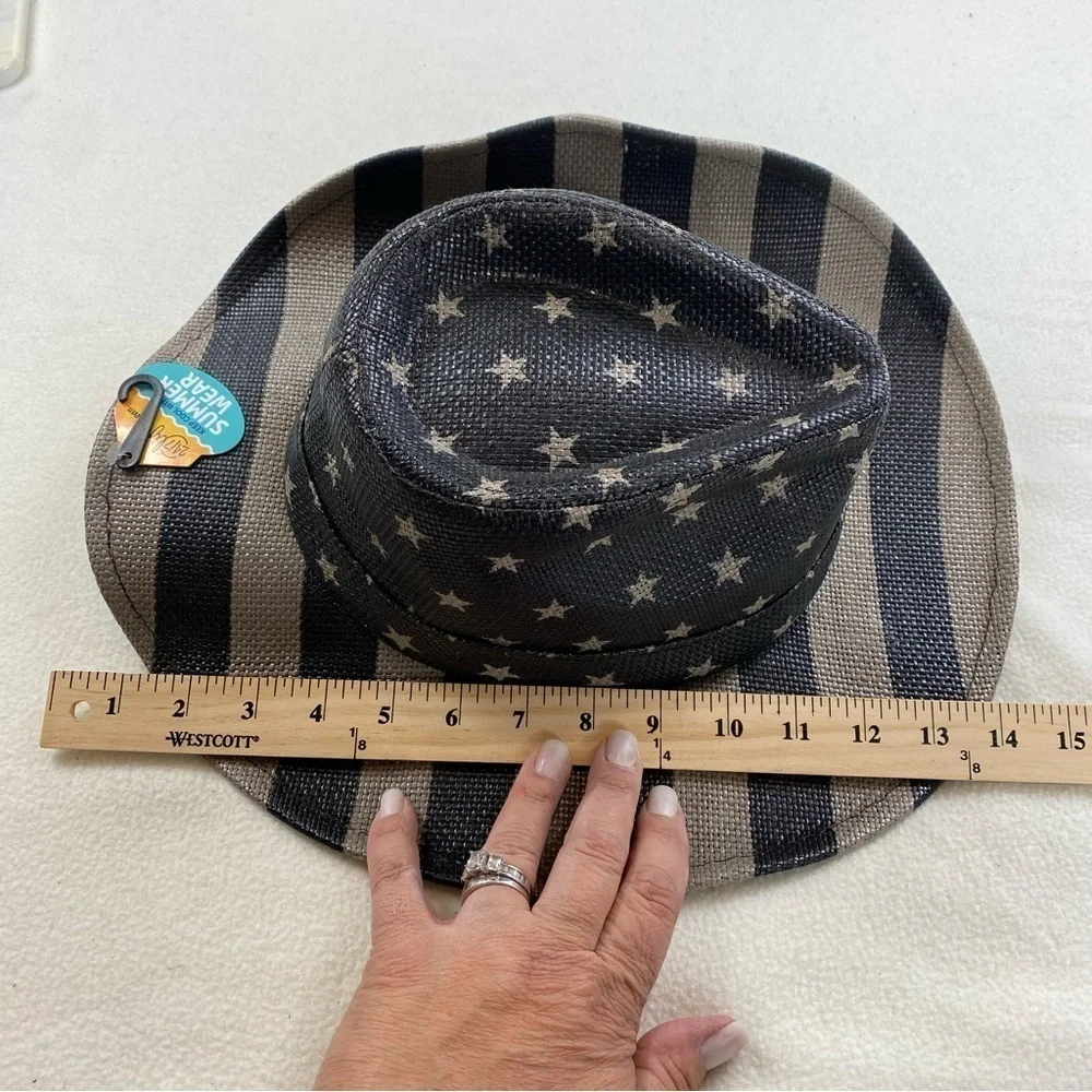 USA Flag Design Cowboy Hat‎ Khaki and Dark Gray Stripes and Stars One Size